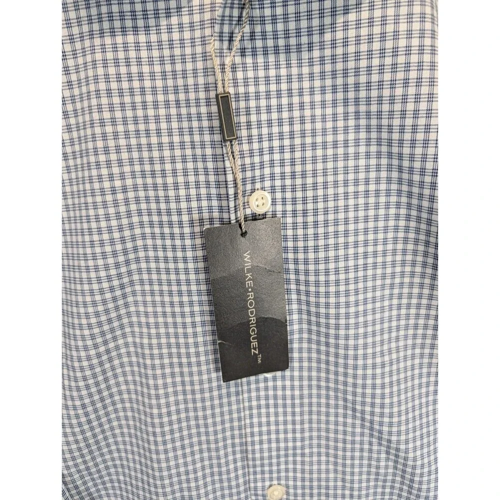 Wilke Rodriguez Slim Fit Dress Shirt Blue Check‎ Large NWT Mens Button Up